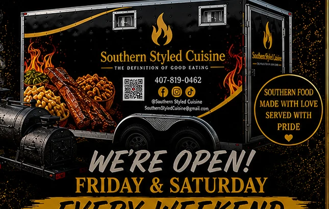 Southern Styled Cuisine branded food truck from the original business flyer